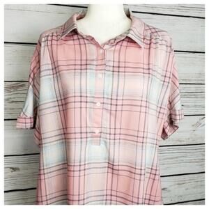 Ava & Viv Pink Plaid Blouse Size 1x (16w/18w) Pastel Basic Soft